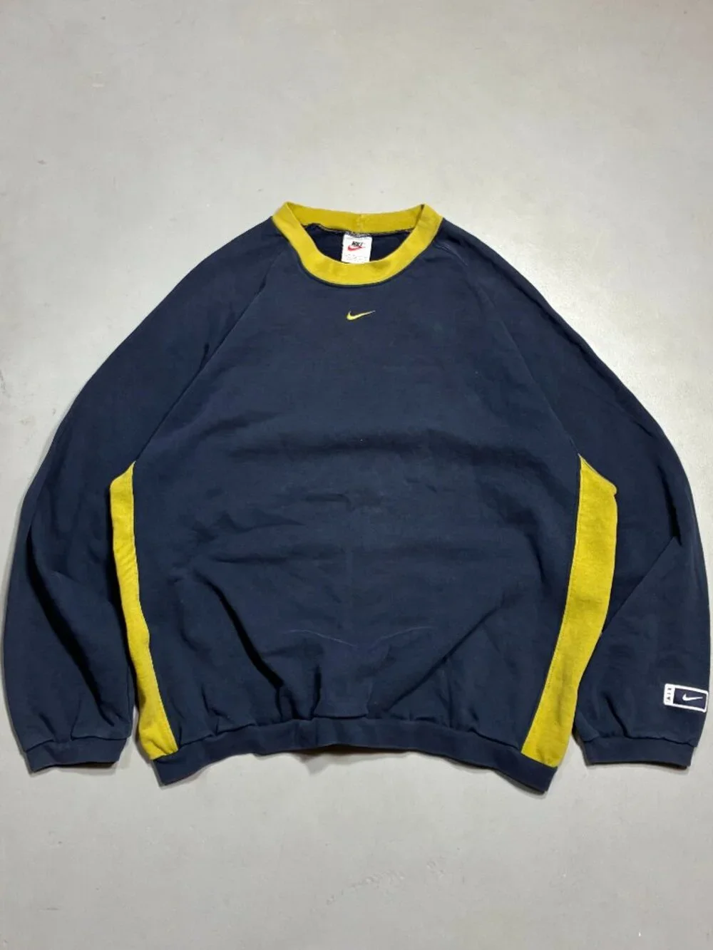 Nike Vintage 90s Colorblock Crewneck Sweatshirt, Navy/Chartreuse, Made in USA